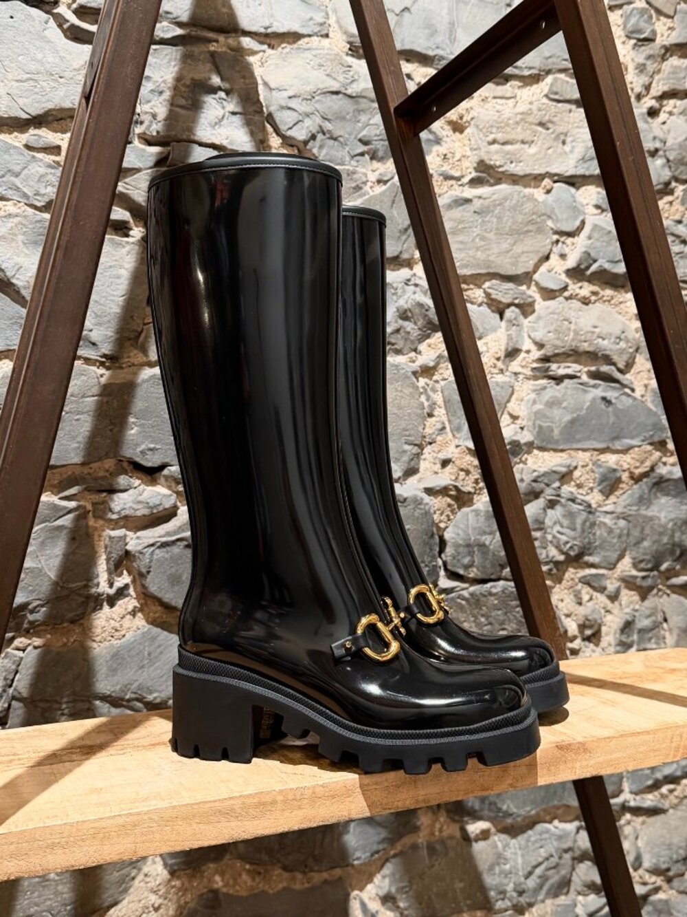 Gucci Black Rubber Horsebit Accent Rainboots